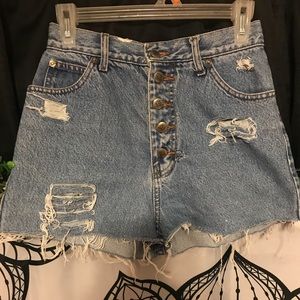 Distressed jean shorts